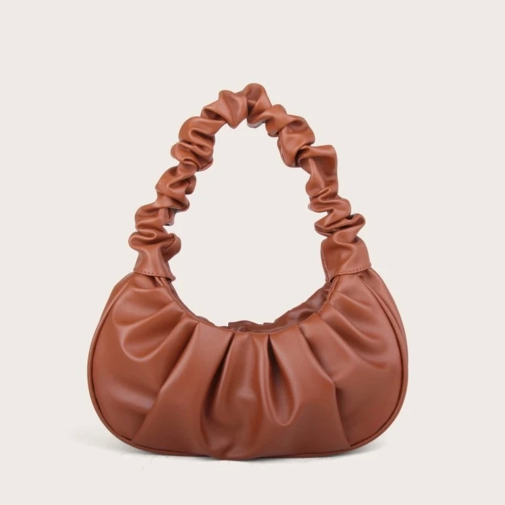 Baguette Ruched Mini Shoulder Mini Leather Purse.